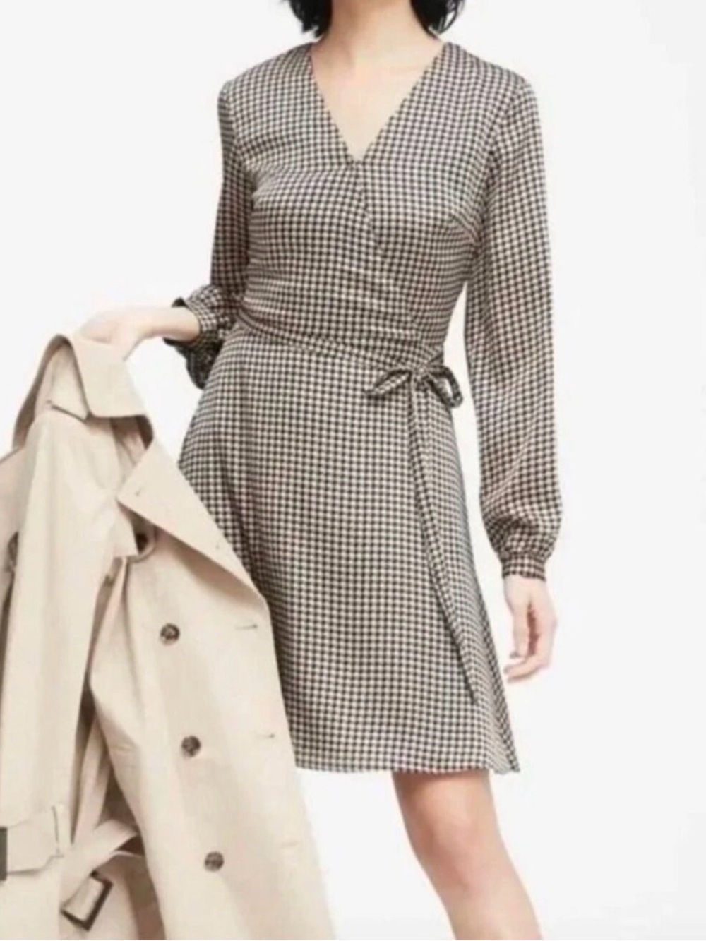 Banana Republic Black & Gold Elephant Print Long-Sleeve Wrap Dress
